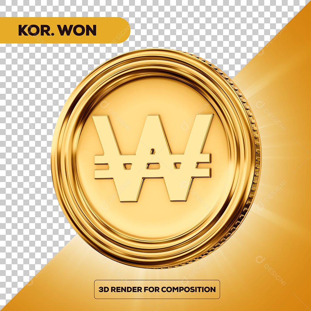 Moeda Won Elemento 3D para Composição PSD