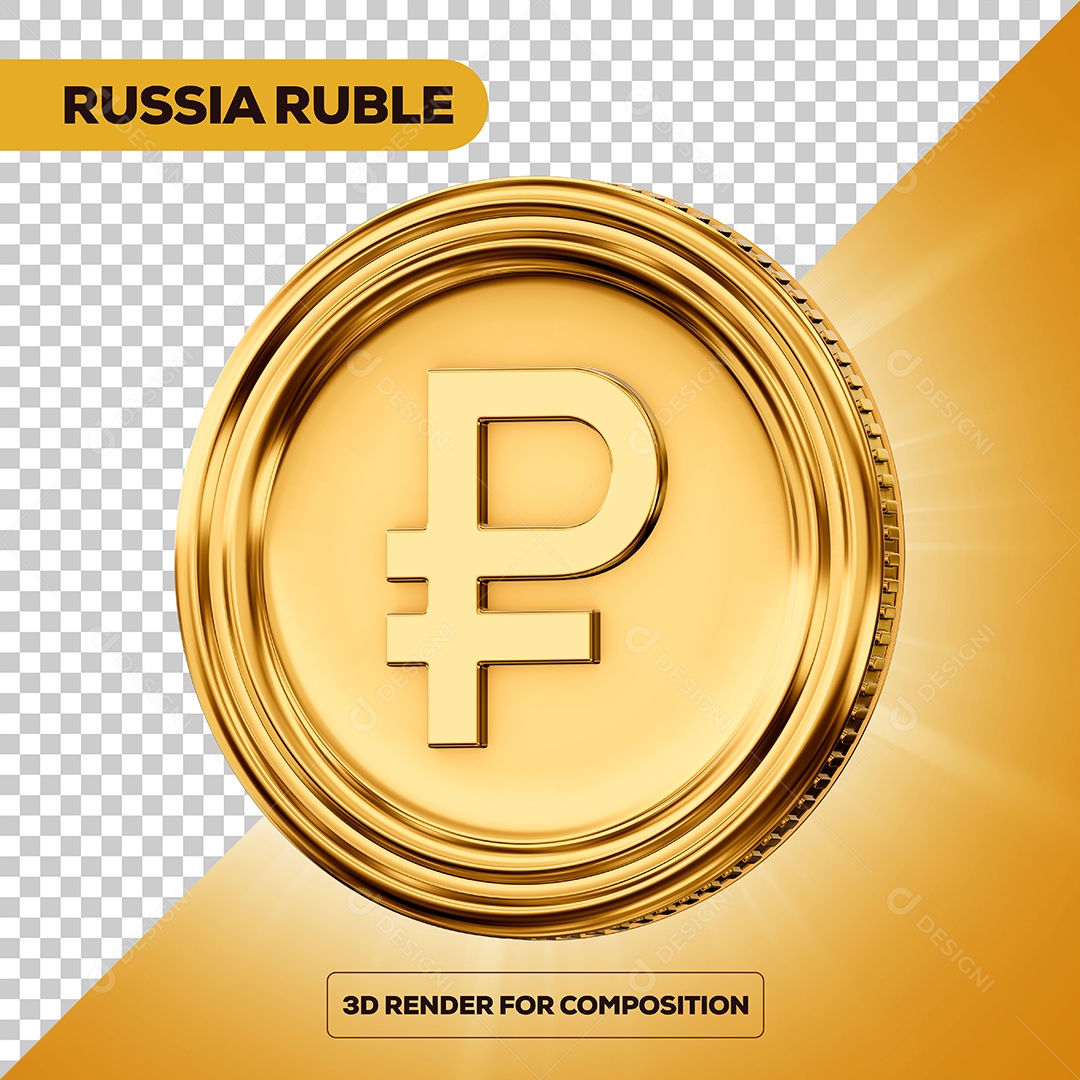 Moeda Rublo Elemento 3D para Composição PSD