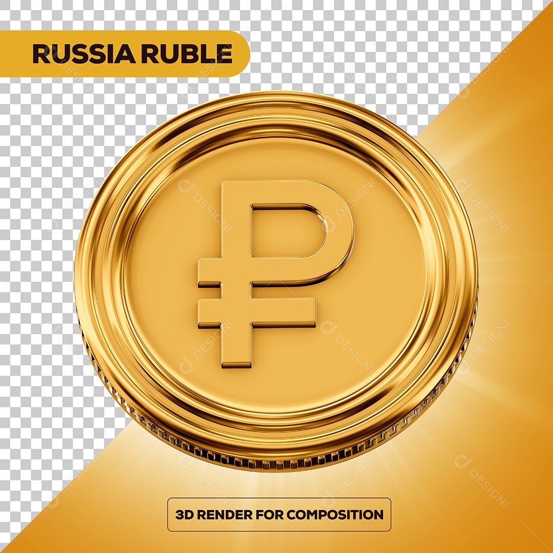 Moeda Rublo Elemento 3D para Composição PSD
