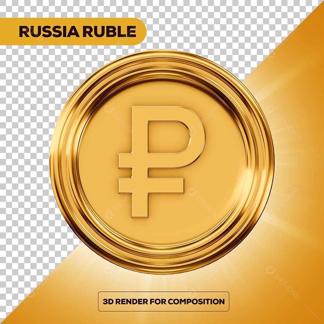 Moeda Rublo Elemento 3D para Composição PSD
