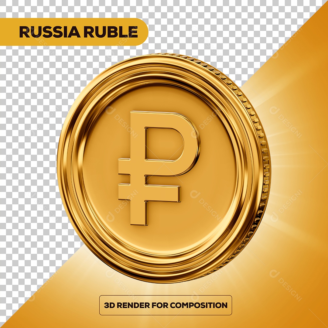 Moeda Rublo Elemento 3D para Composição PSD