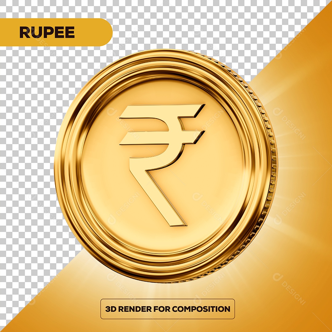 Moeda Rupia Elemento 3D para Composição PSD