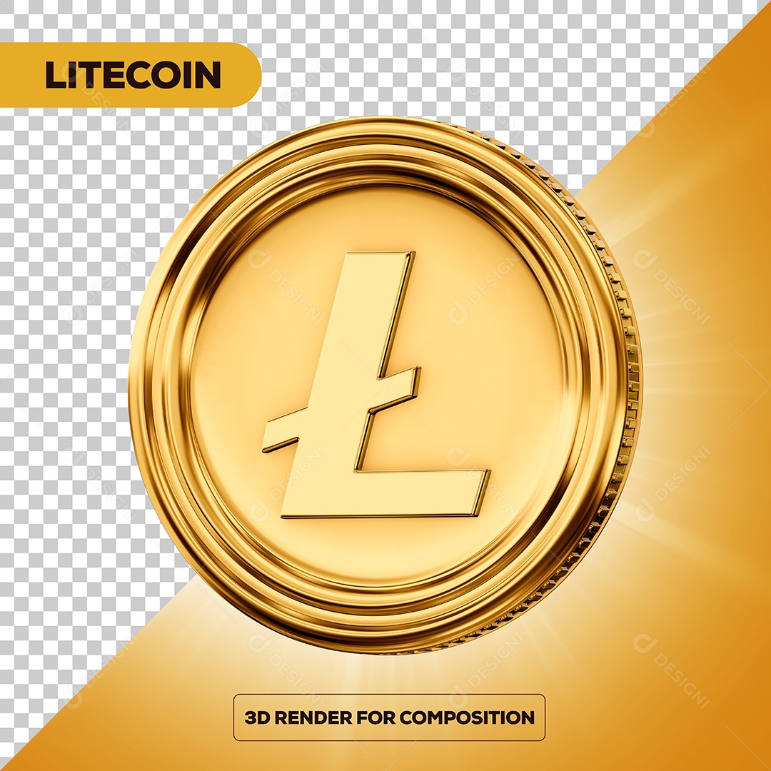 Moeda LItecoin Elemento 3D para Composição PSD
