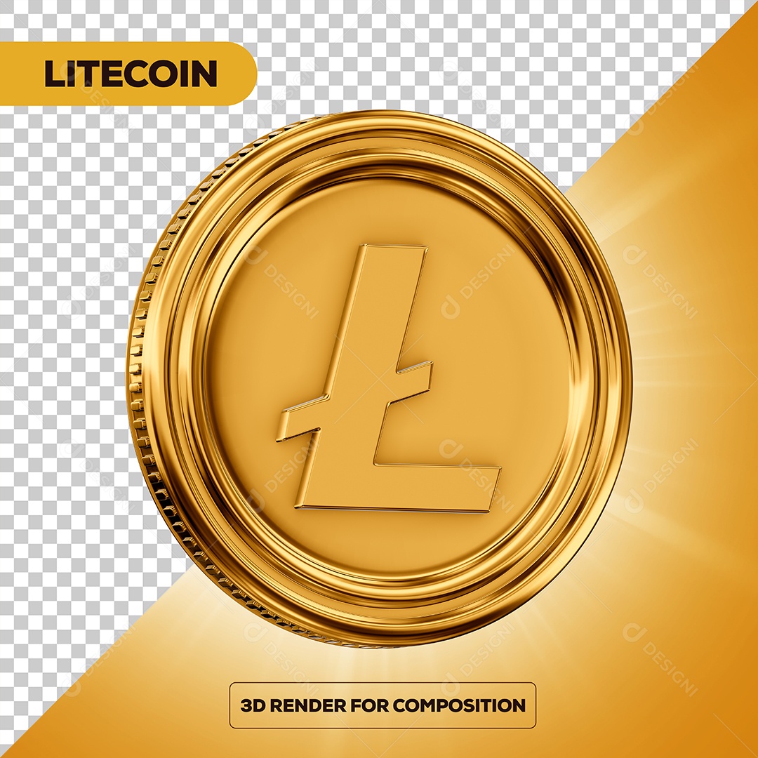 Moeda LItecoin Elemento 3D para Composição PSD