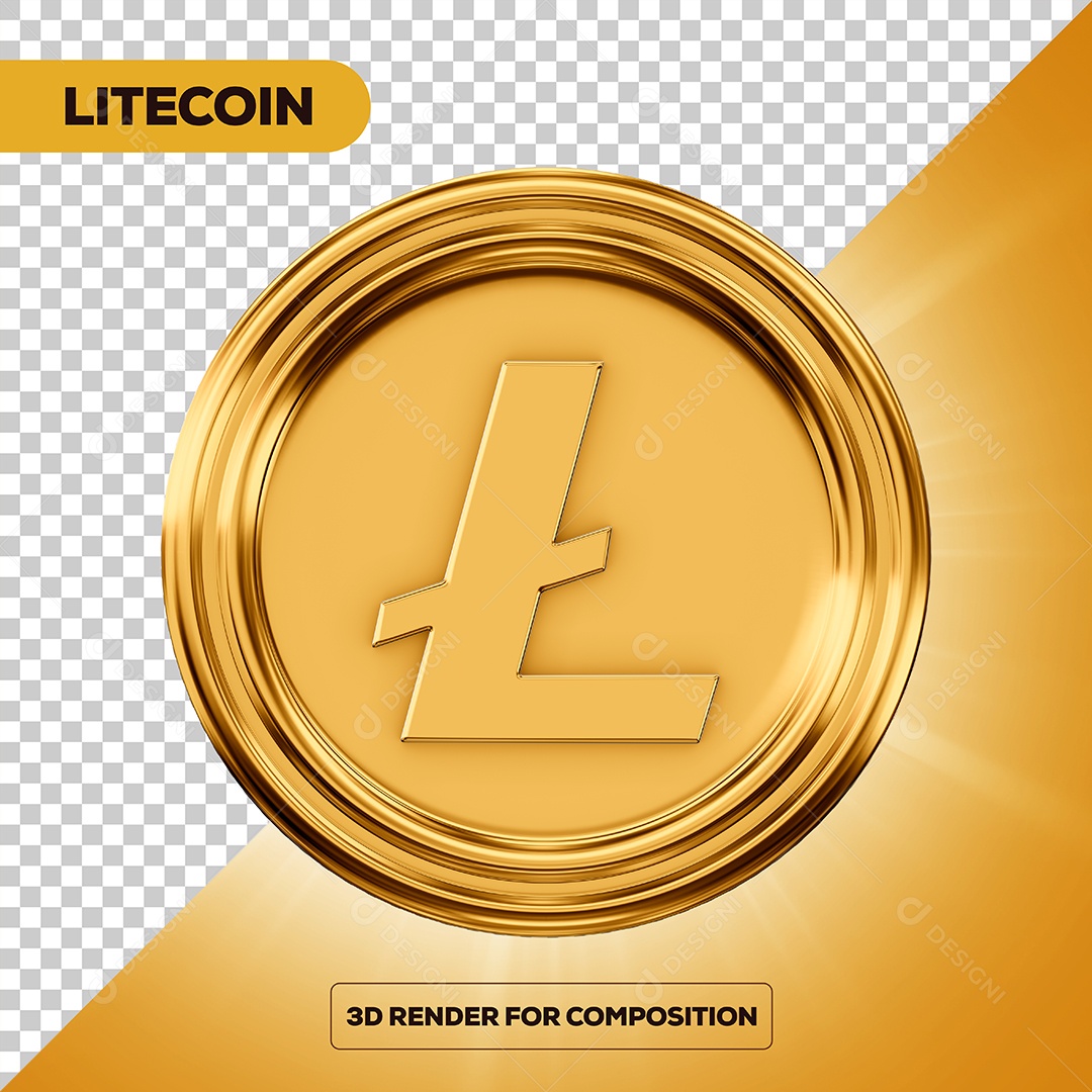 Moeda LItecoin Elemento 3D para Composição PSD