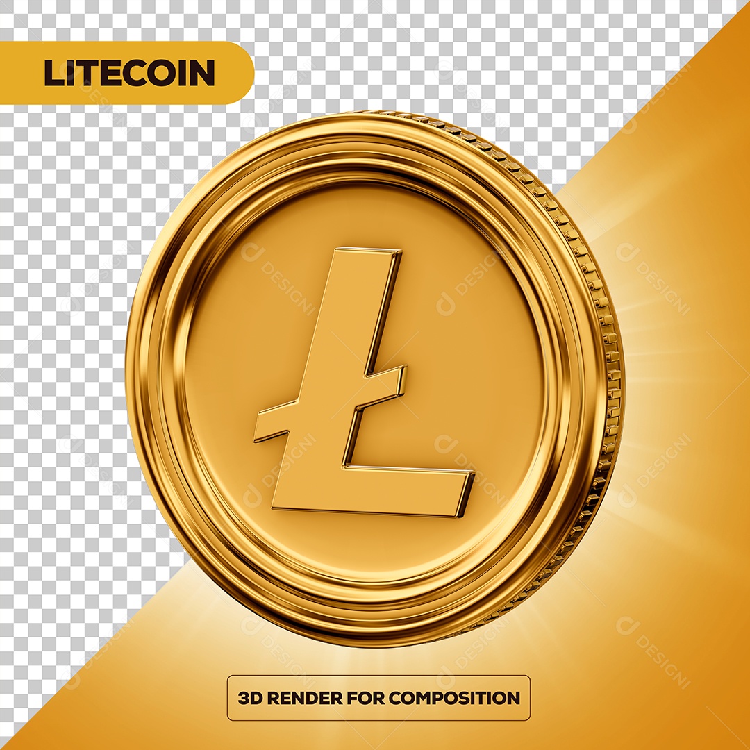 Moeda LItecoin Elemento 3D para Composição PSD