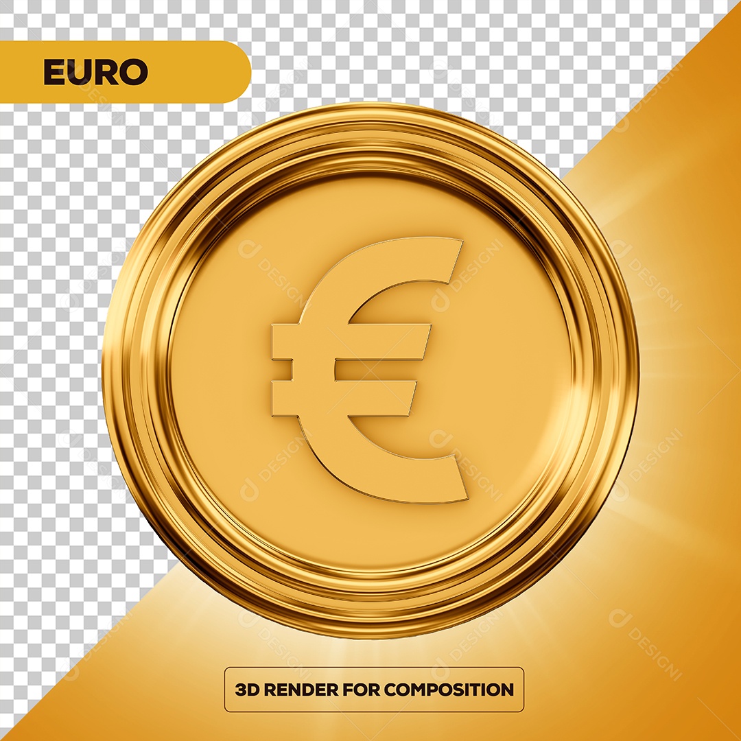 Moeda Euro Elemento 3D para Composição PSD