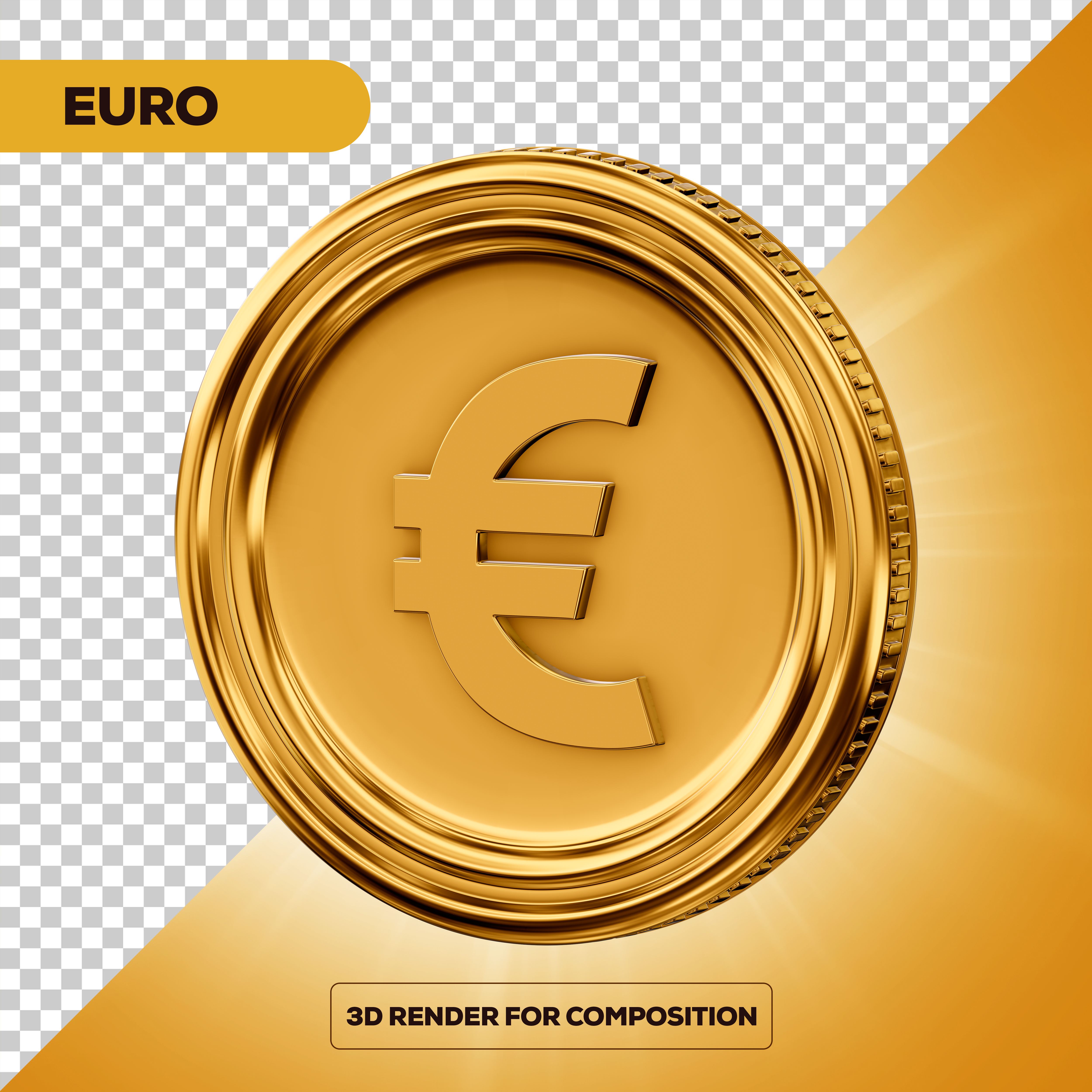 Moeda Euro Elemento 3D para Composição PSD