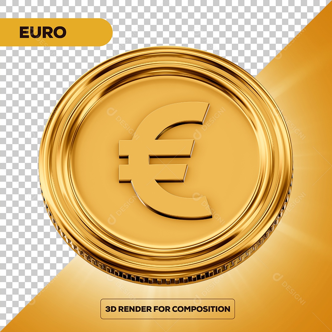 Moeda Euro Elemento 3D para Composição PSD