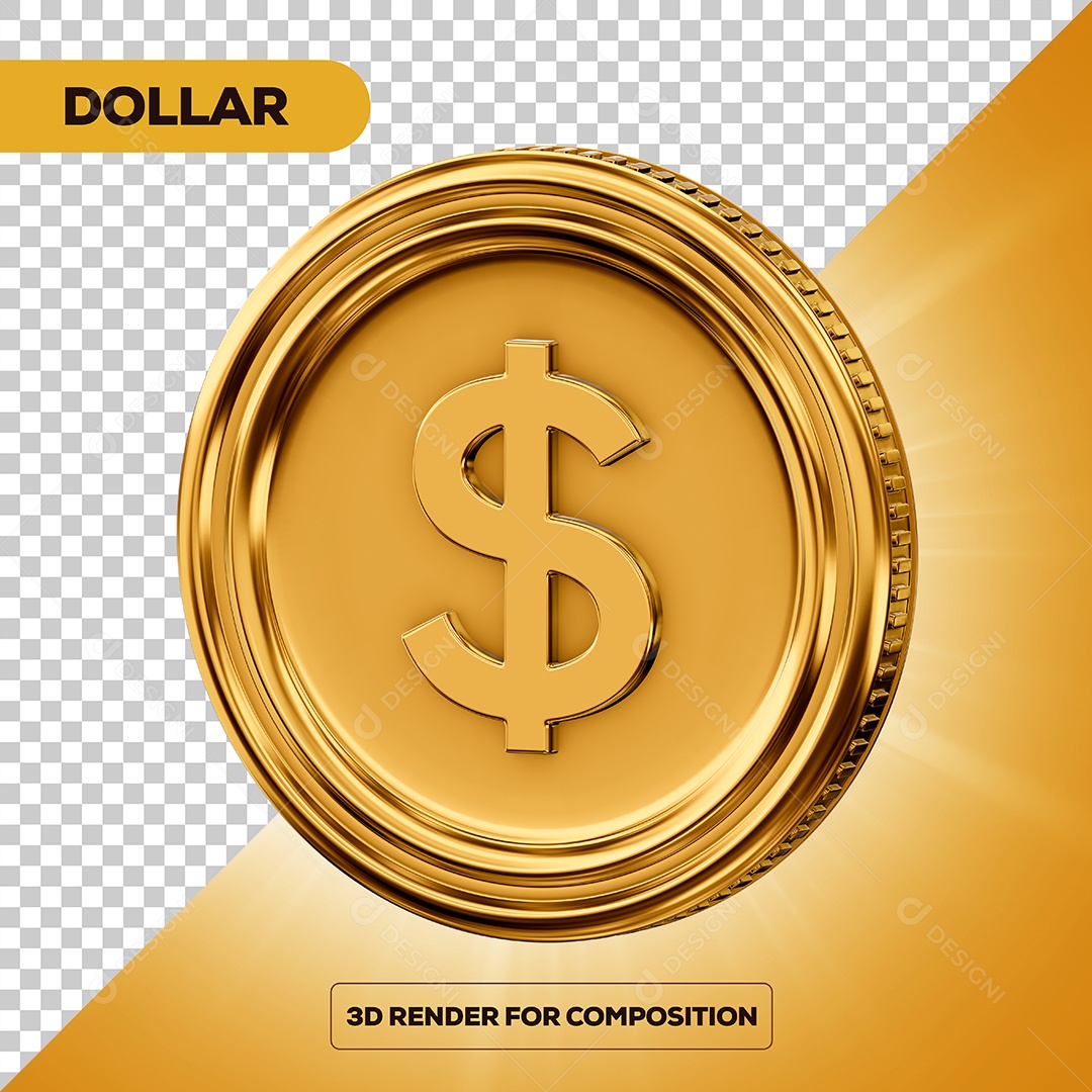 Moeda Dólar Elemento 3D para Composição PSD