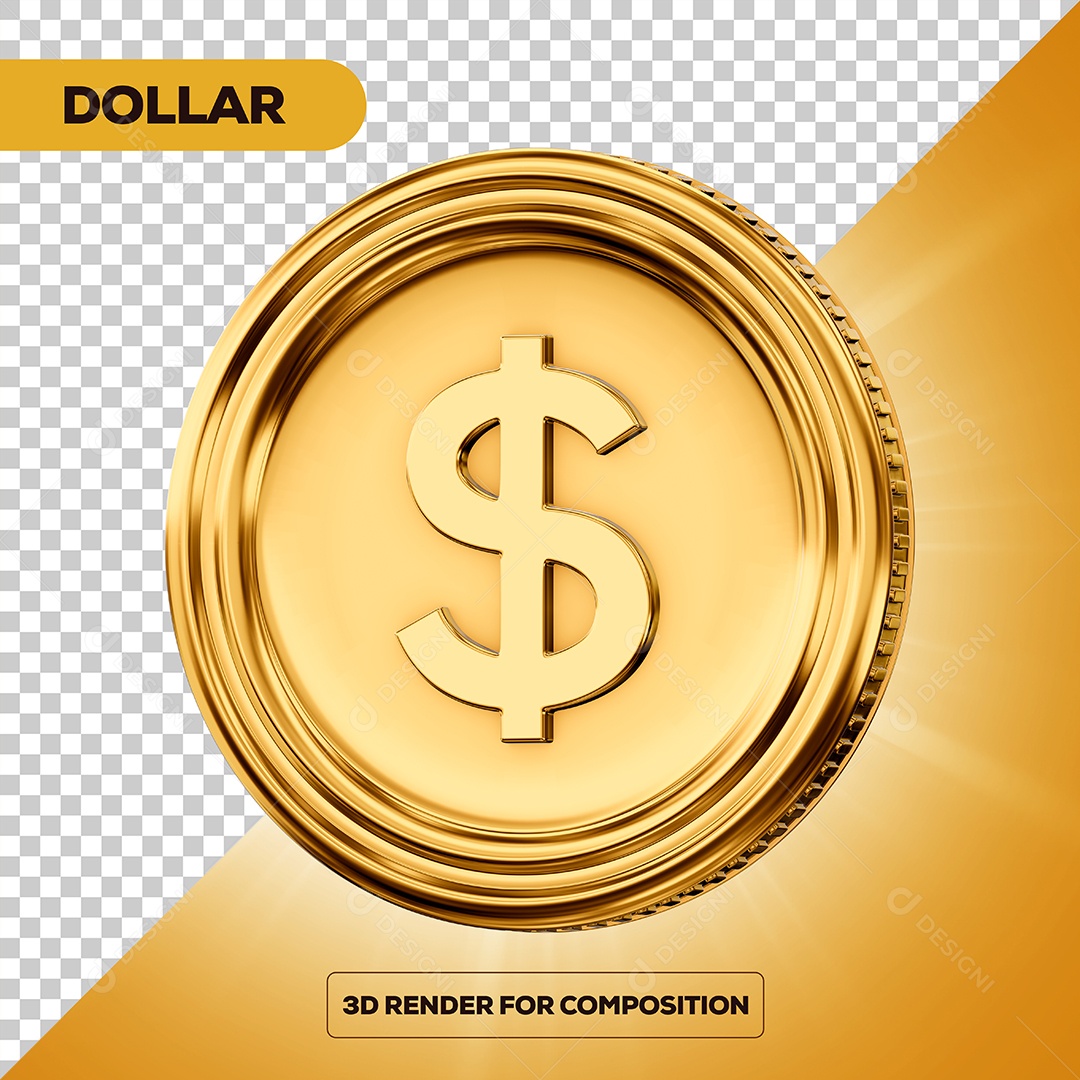 Moeda Dólar Elemento 3D para Composição PSD