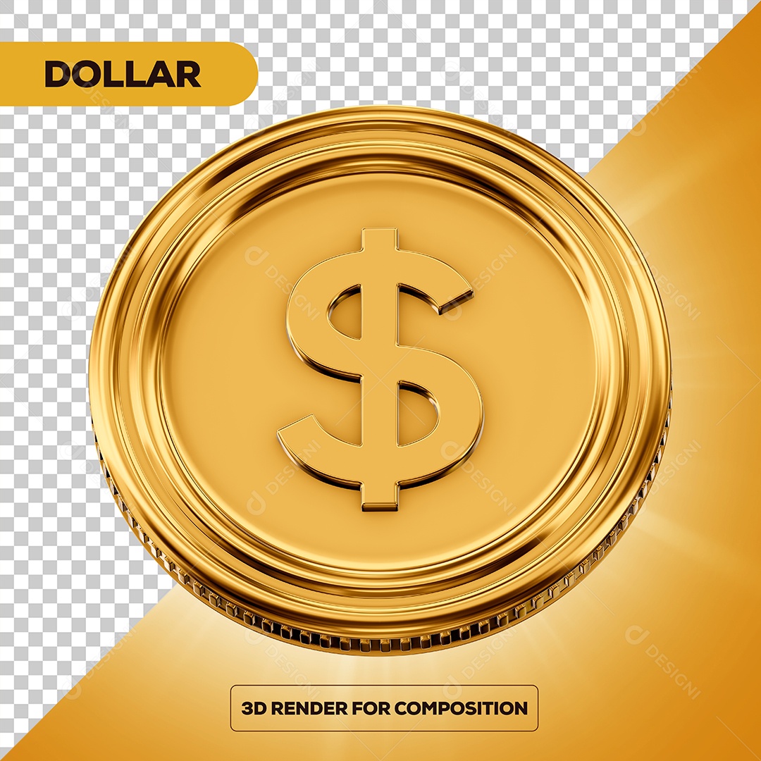 Moeda Dólar Elemento 3D para Composição PSD