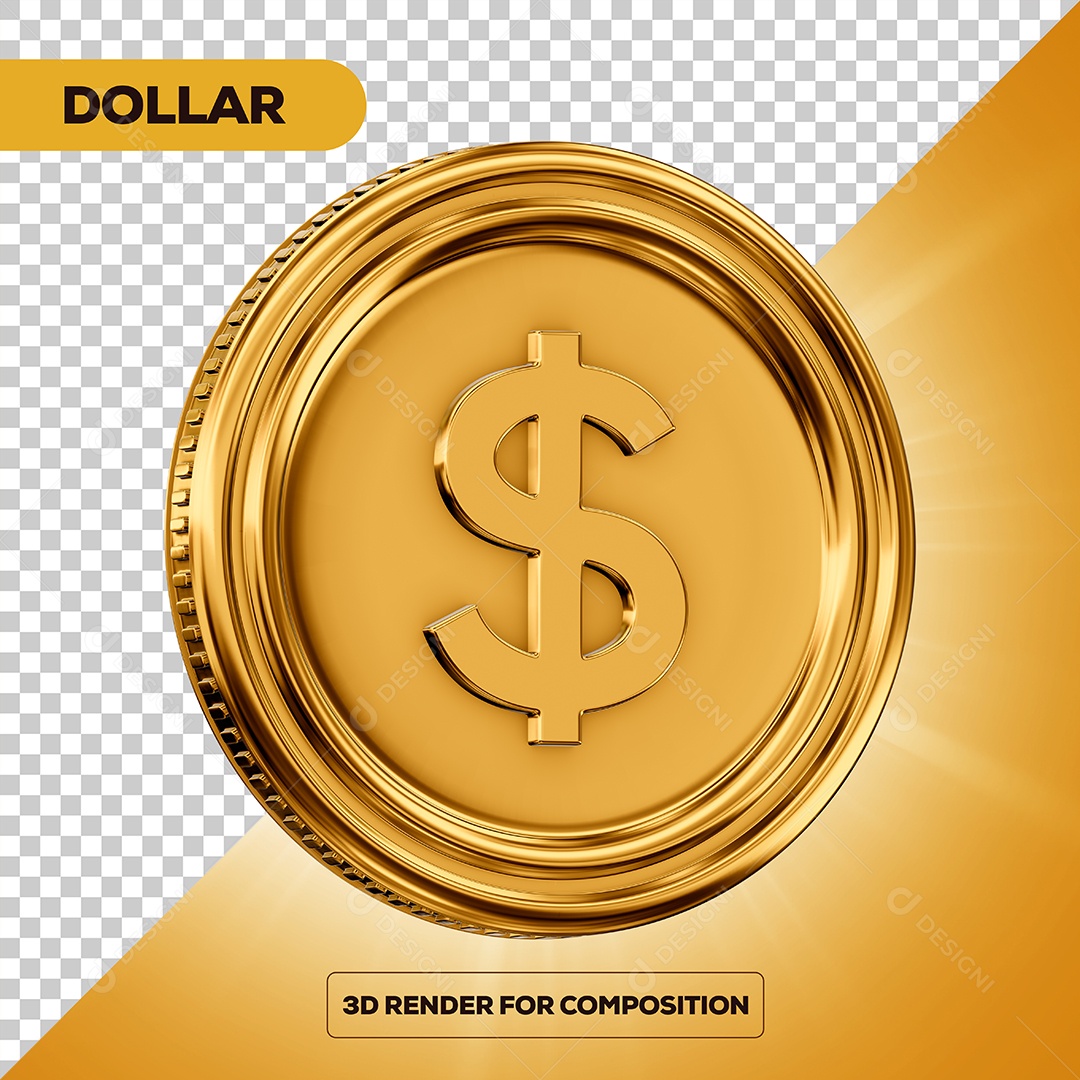 Moeda Dólar Elemento 3D para Composição PSD