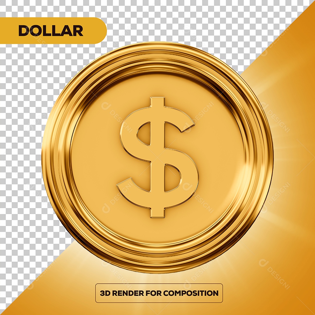 Moeda Dólar Elemento 3D para Composição PSD
