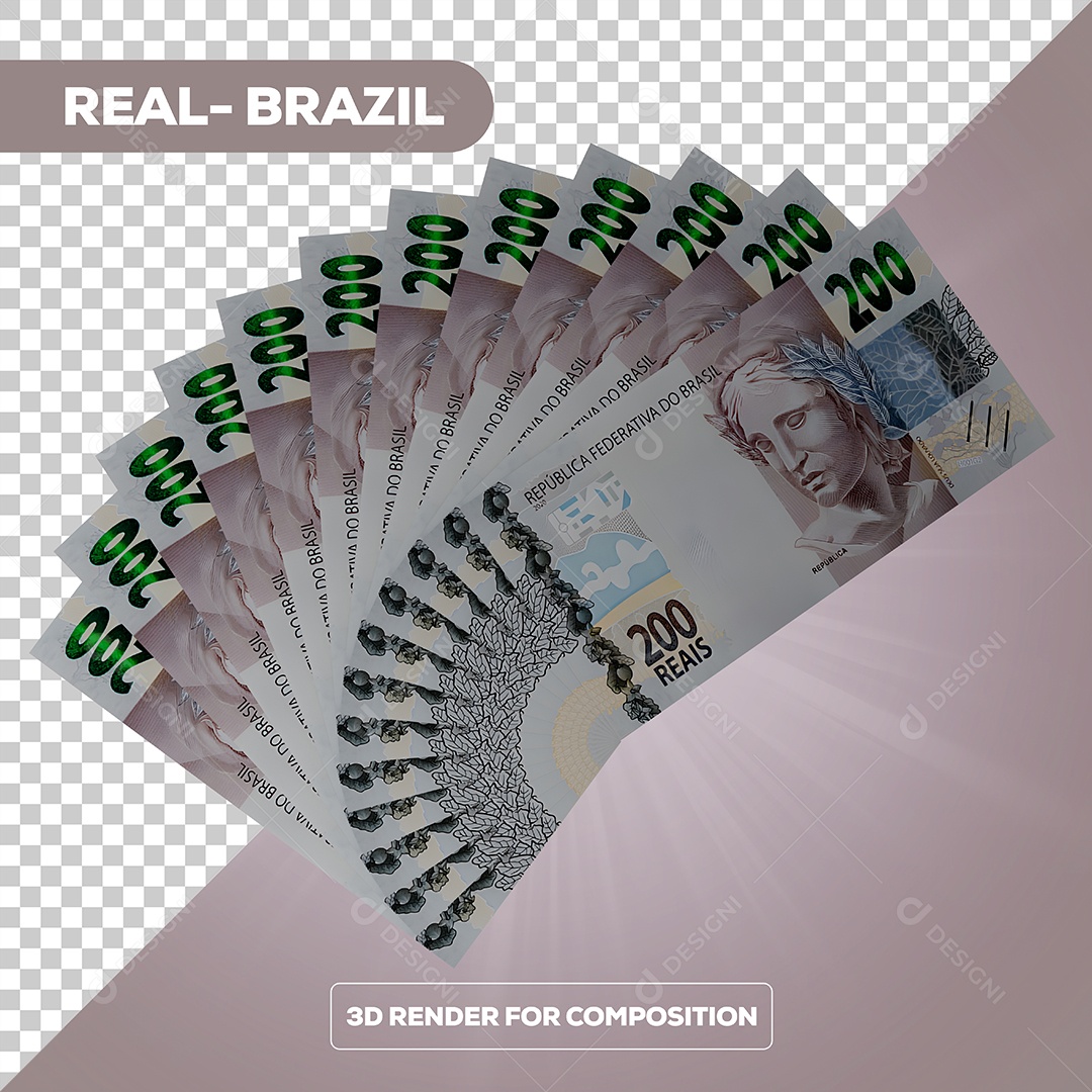 Dinheiro Notas de 200 Reais Elemento 3D Para Composição PSD