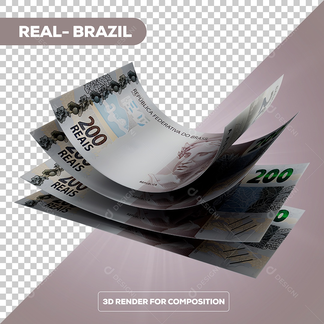 Dinheiro Notas de 200 Reais Elemento 3D Para Composição PSD