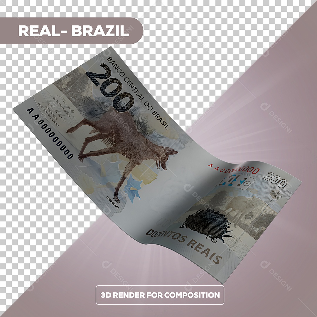 Dinheiro Nota de 200 Reais Elemento 3D Para Composição PSD