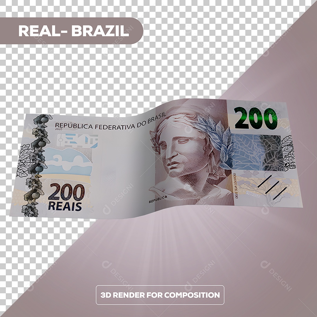 Dinheiro Nota de 200 Reais Elemento 3D Para Composição PSD
