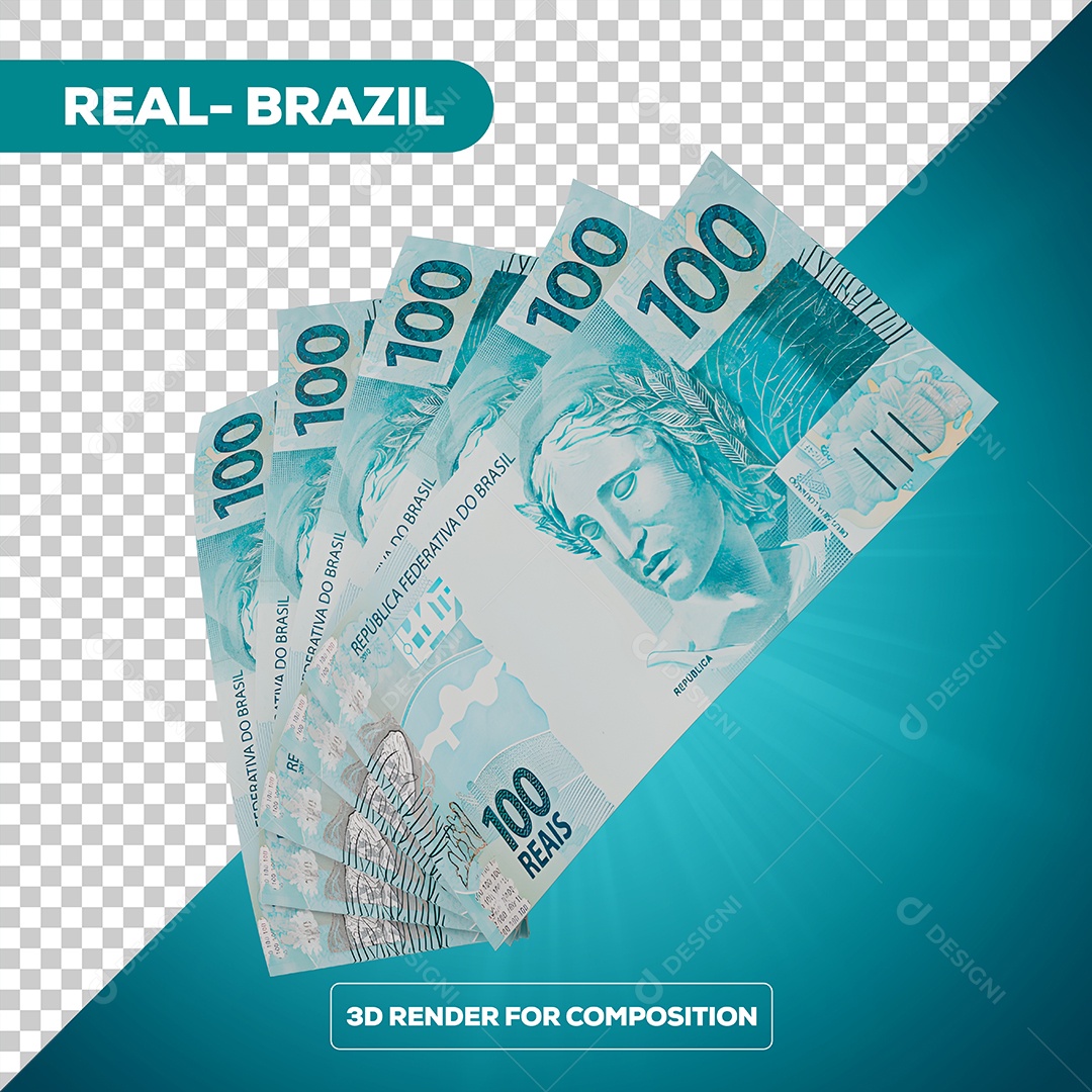 Dinheiro Notas de 100 Reais Elemento 3D Para Composição PSD
