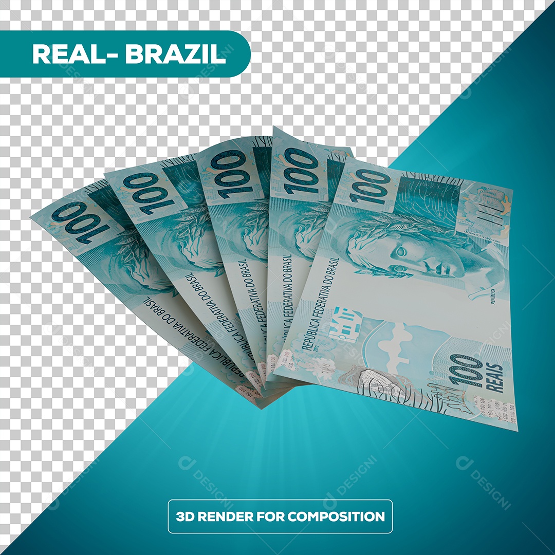 Dinheiro Notas de 100 Reais Elemento 3D Para Composição PSD