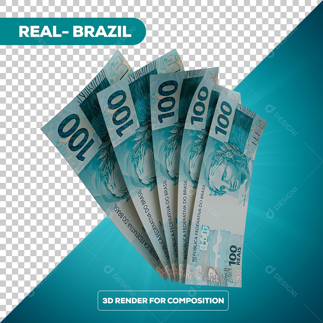 Dinheiro Notas de 100 Reais Elemento 3D Para Composição PSD
