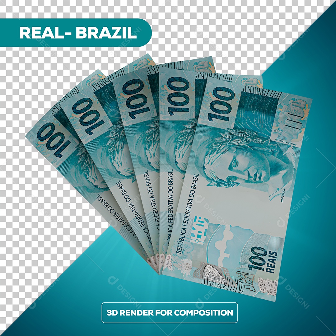 Dinheiro Notas de 100 Reais Elemento 3D Para Composição PSD