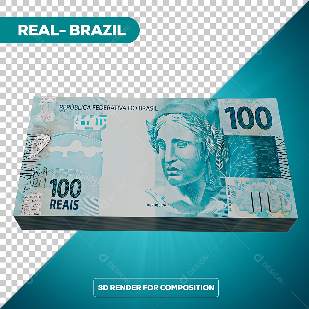 Dinheiro Notas de 100 Reais Elemento 3D Para Composição PSD