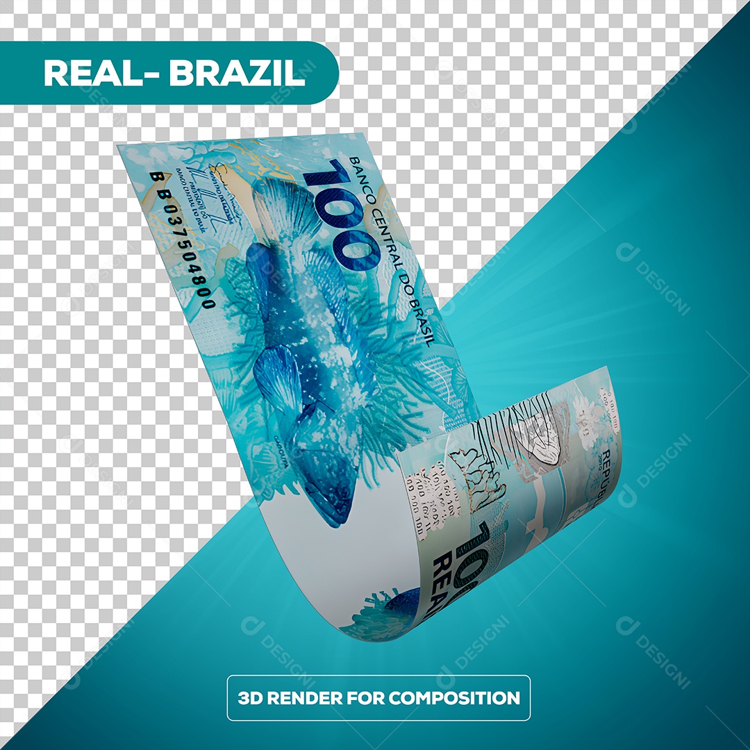 Dinheiro Nota de 100 Reais Elemento 3D Para Composição PSD