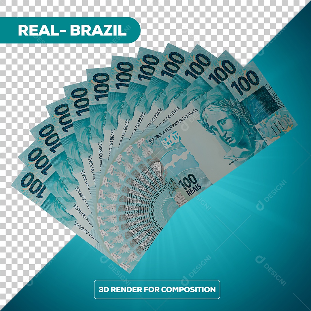 Dinheiro Notas de 100 Reais Elemento 3D Para Composição PSD