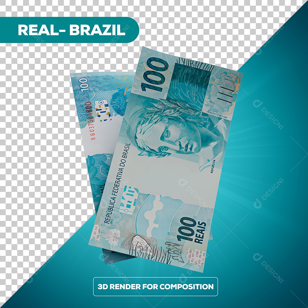 Dinheiro Notas de 100 Reais Elemento 3D Para Composição PSD