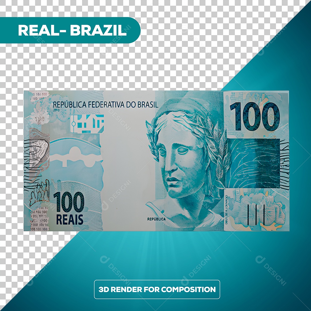 Dinheiro Nota de 100 Reais Elemento 3D Para Composição PSD