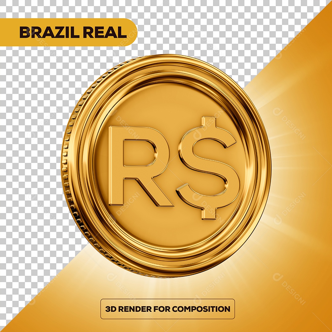 Moeda Real Elemento 3D para Composição PSD