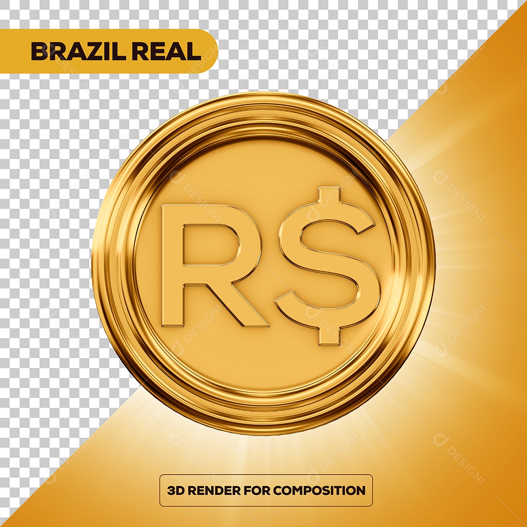 Moeda Real Elemento 3D para Composição PSD