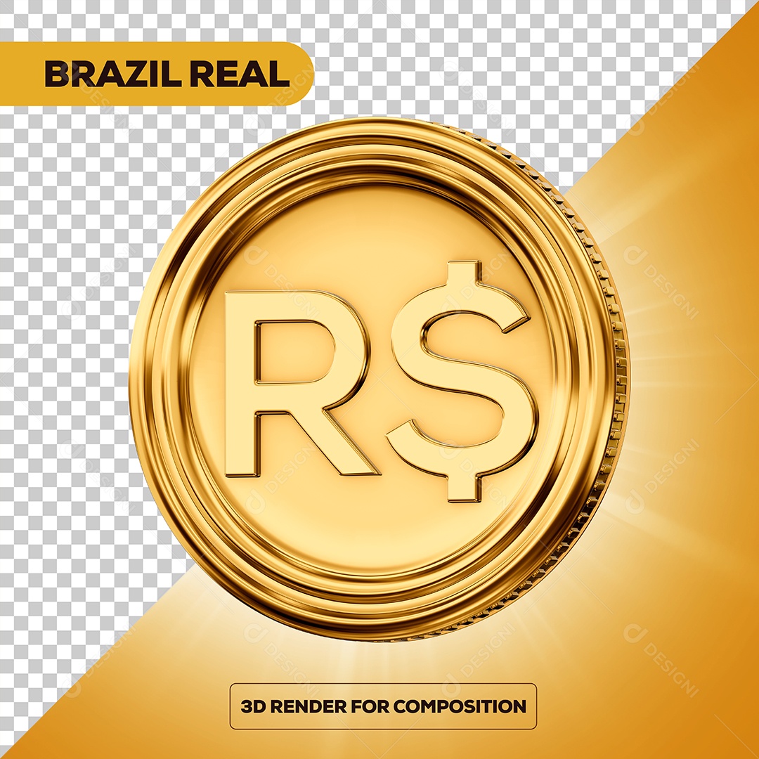 Moeda Real Elemento 3D para Composição PSD