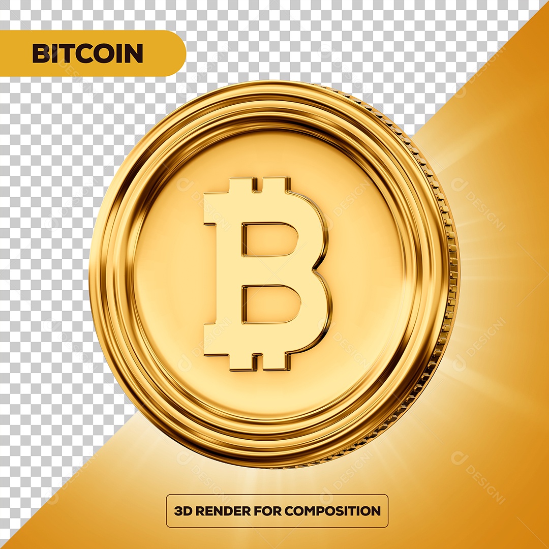 Moeda Bitcoin Elemento 3D para Composição PSD