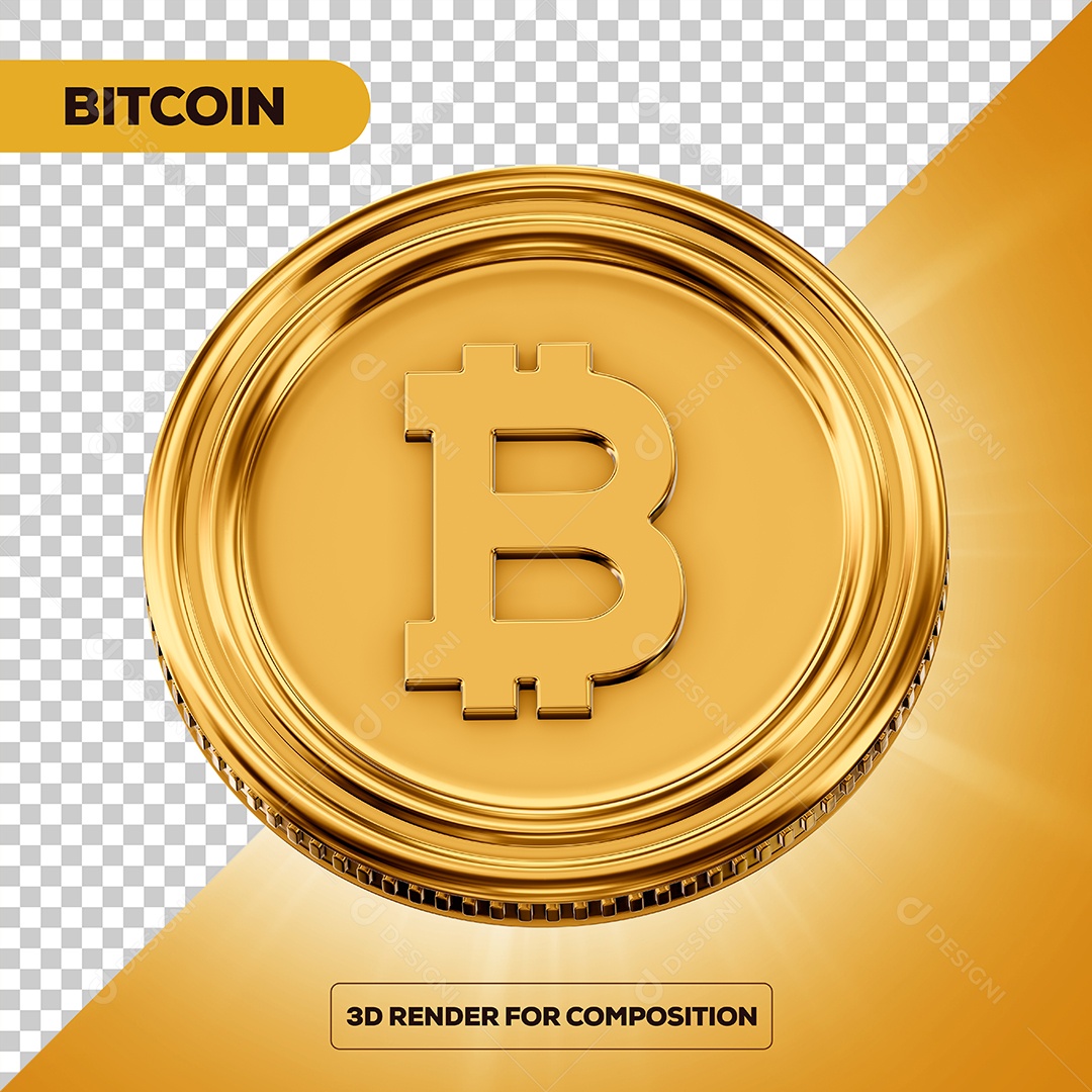 Moeda Bitcoin Elemento 3D para Composição PSD
