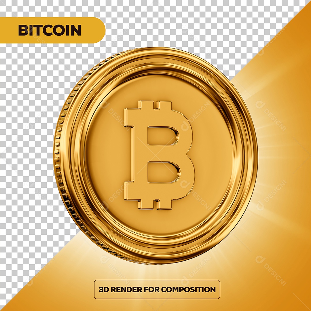 Moeda Bitcoin Elemento 3D para Composição PSD