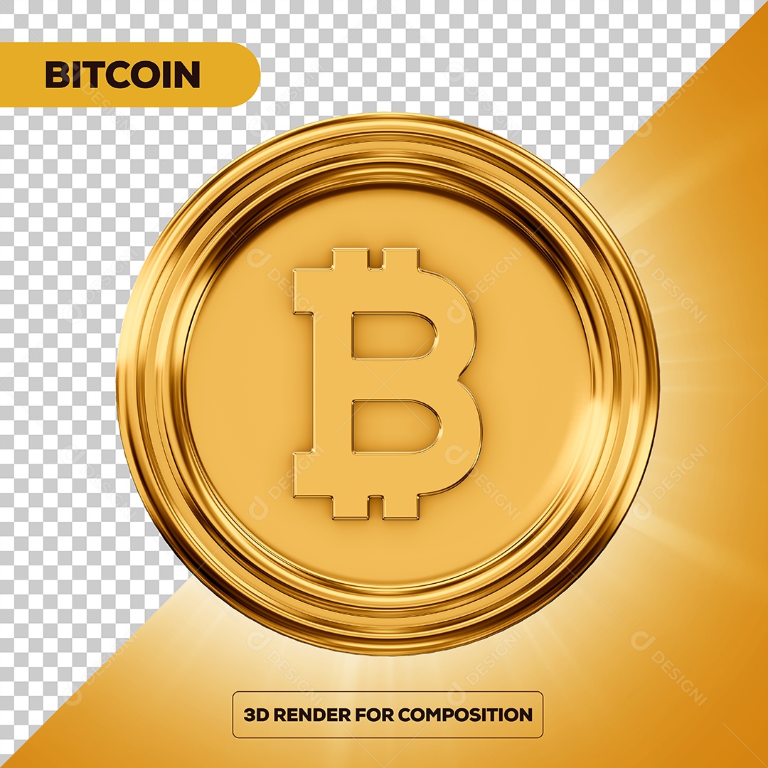 Moeda Bitcoin Elemento 3D para Composição PSD