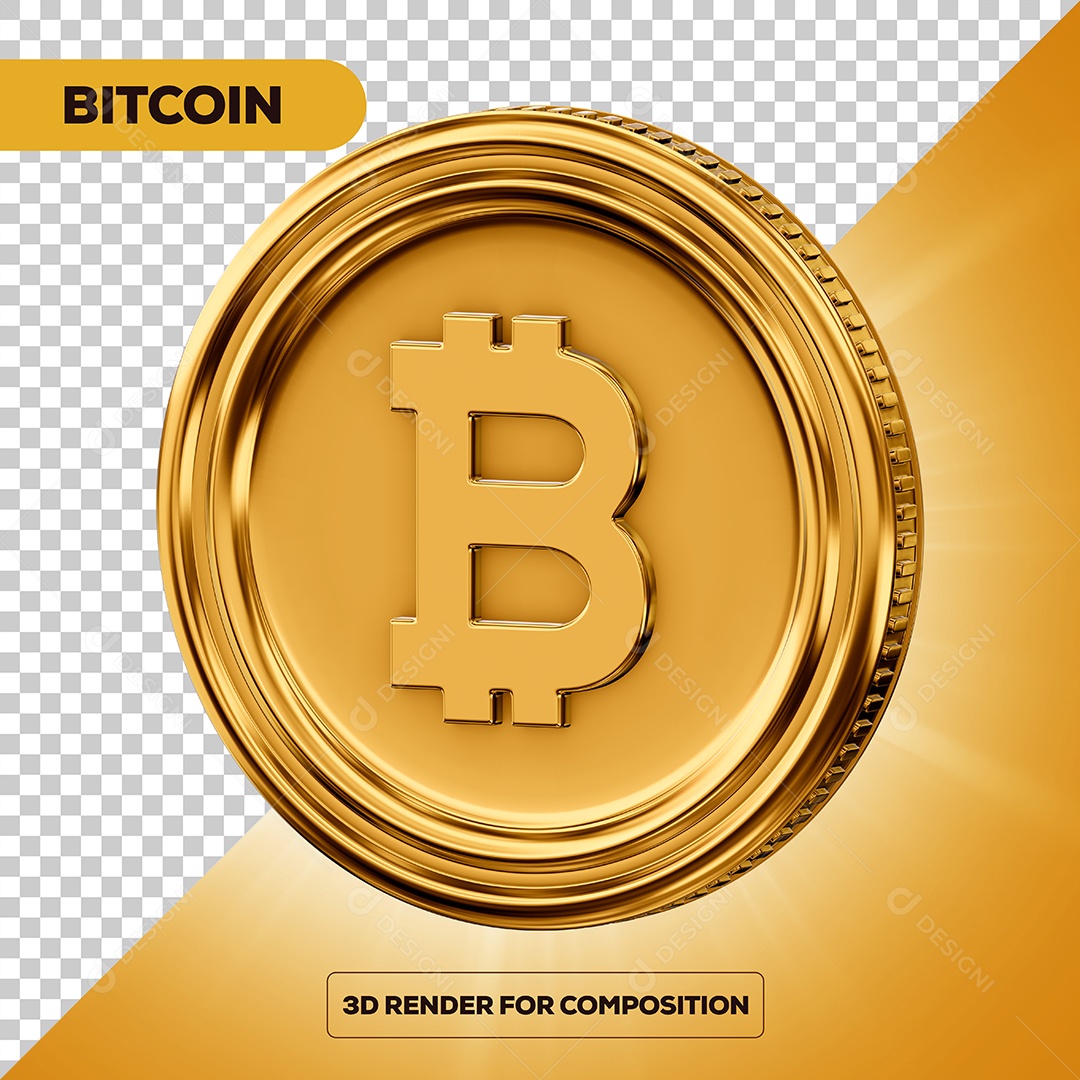 Moeda Bitcoin Elemento 3D para Composição PSD