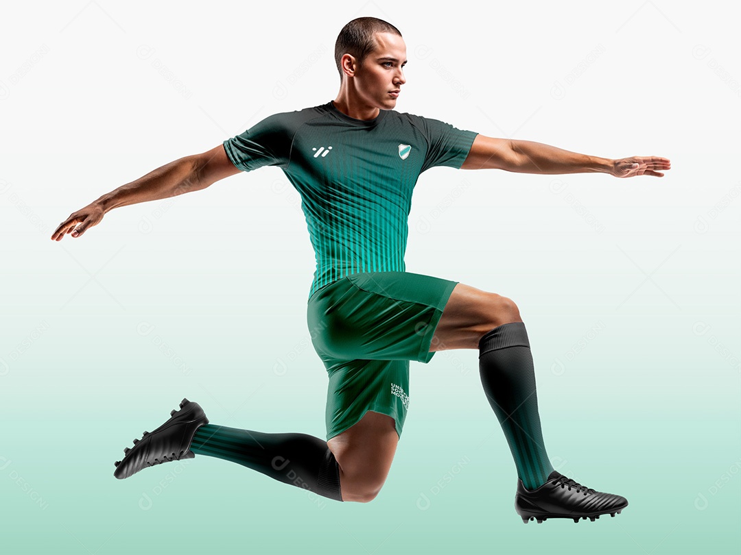 Homem com Uniforme de Futebol Pulando Mockup PSD Editável