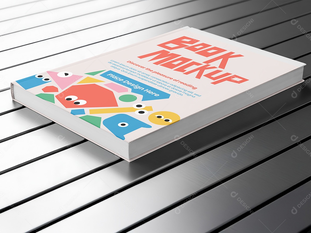 Livro Capa Dura em Superfície de Metal Escovado Mockup PSD Editável