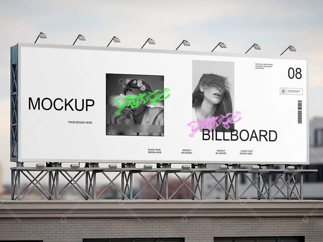 Painel Publicitário no Topo do Prédio Mockup Informação Propaganda Publicidade Divulgação PSD Editável