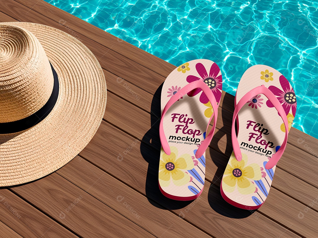 Chinelo na Beira da Piscina Mockup PSD Editável