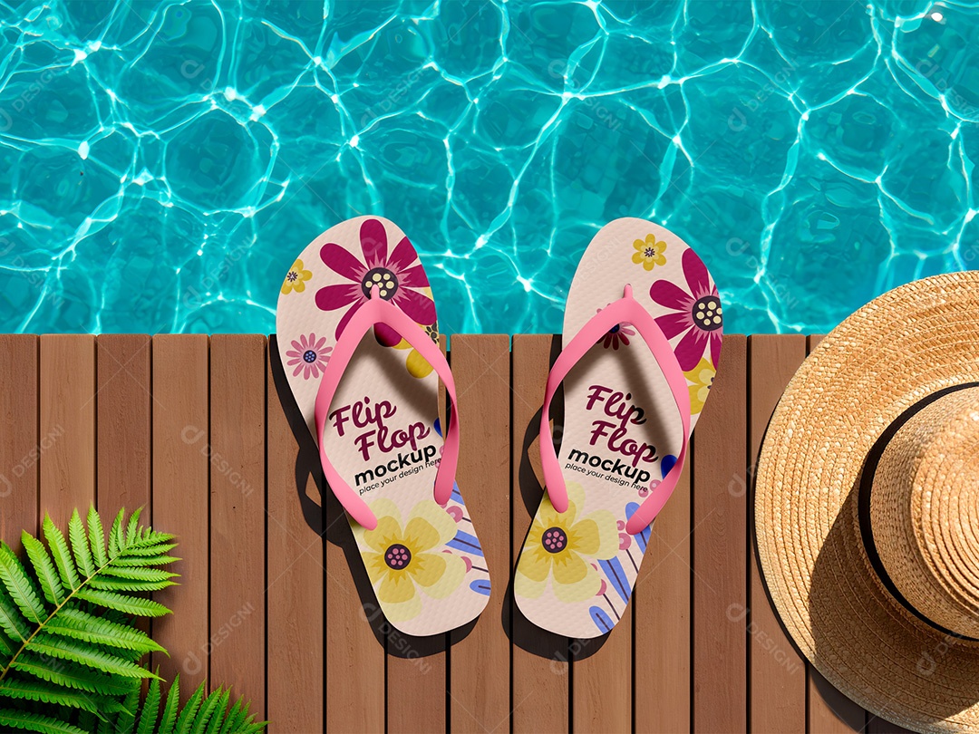 Chinelo na Beira da Piscina Mockup PSD Editável