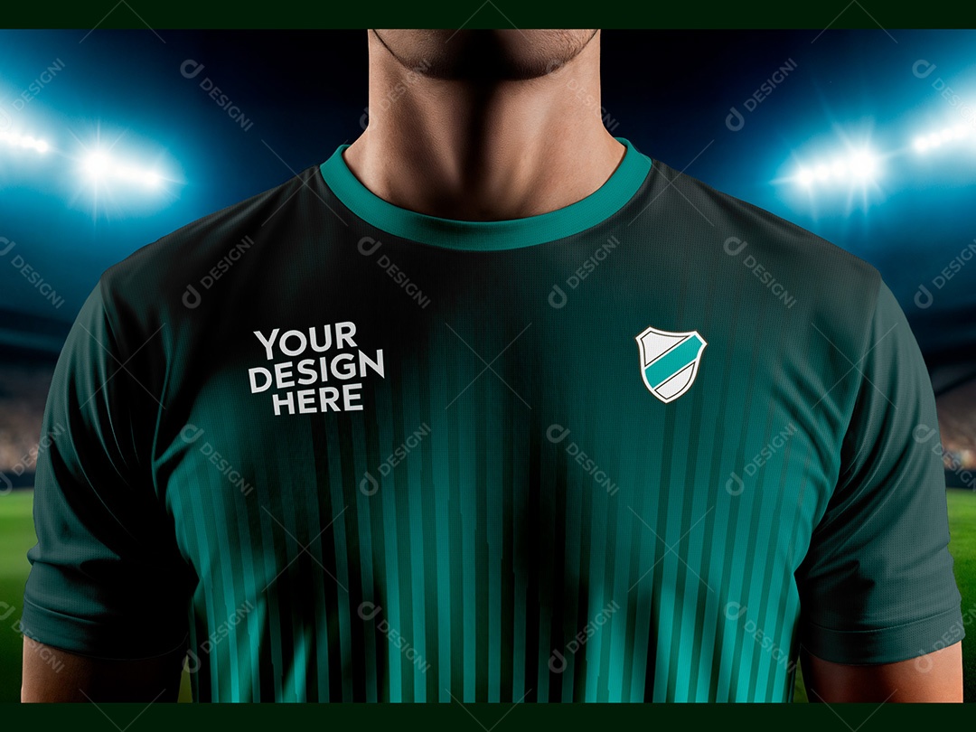 Homem com Camiseta de Futebol em Estádio Mockup PSD Editável