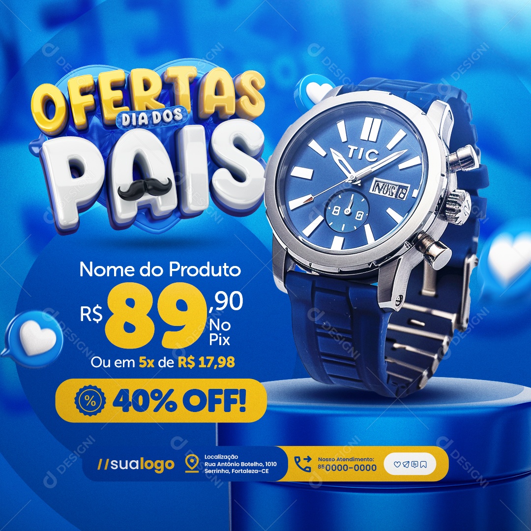 Ofertas Dia dos Pais Relógio 40% Off Social Media PSD Editável