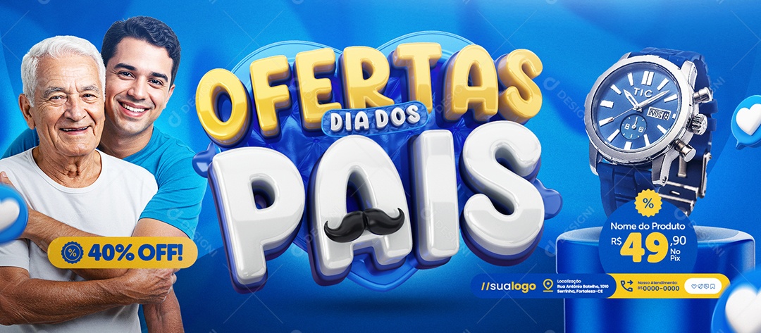 Banner Ofertas Dia dos Pais Relógio 40% Off Social Media PSD Editável