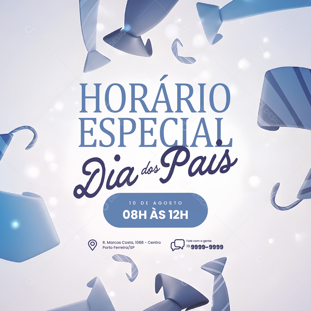Horário Especial Dia dos Pais 10 de Agosto Social Media PSD Editável