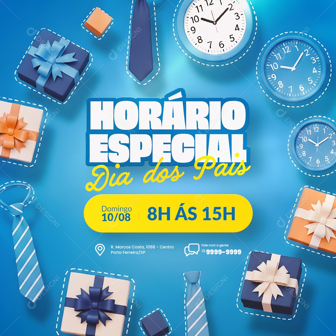 Social Media Horário Especial Dia dos Pais 10 de Agosto PSD Editável