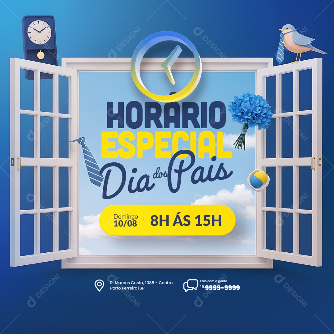 Horário Especial Dia dos Pais 10 de Agosto Social Media PSD Editável